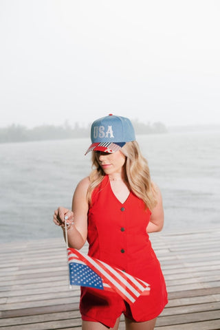 Red Button Up Halter Romper | Select Trends Boutique
