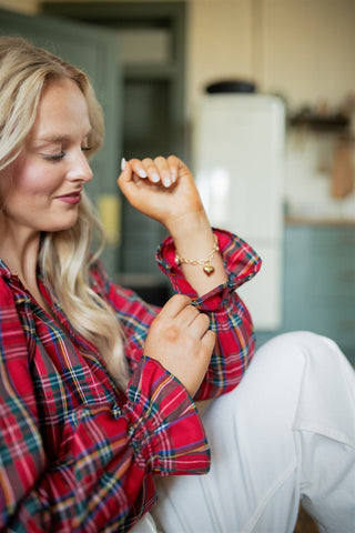 Red Christmas Plaid Smocked Blouse