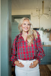 Red Christmas Plaid Smocked Blouse