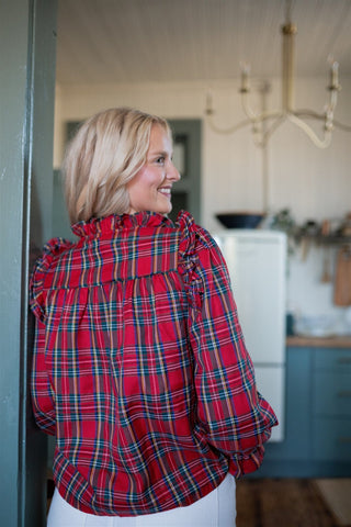 Red Christmas Plaid Smocked Blouse