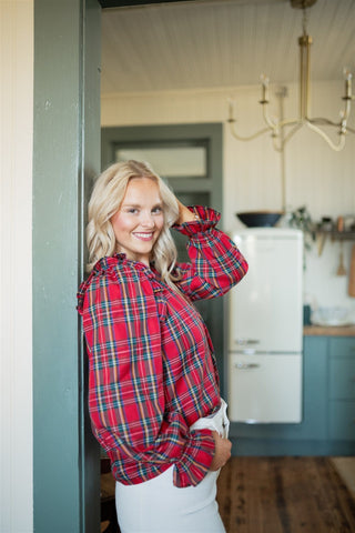 Red Christmas Plaid Smocked Blouse