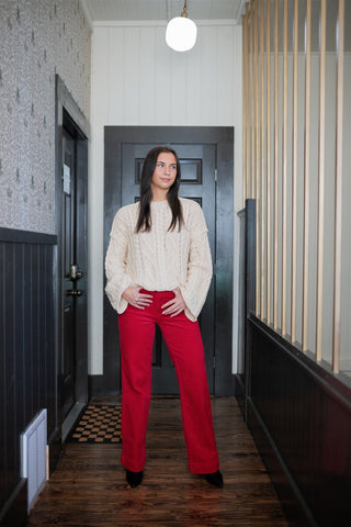 Red Corduroy Wide Leg Pants