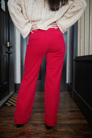 Red Corduroy Wide Leg Pants