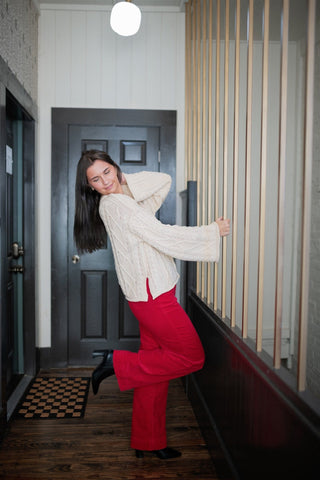 Red Corduroy Wide Leg Pants