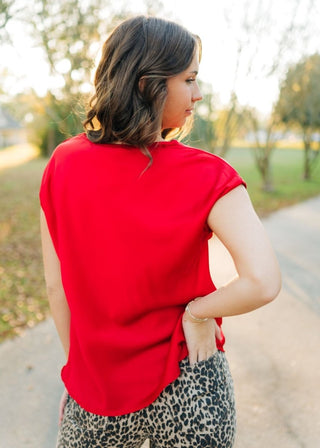 Red Cowl Neck Satin Top - Select Trends Boutique