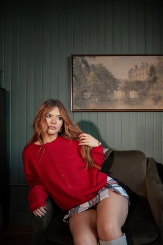 Red Cozy Button Up Sweater | Select Trends Boutique