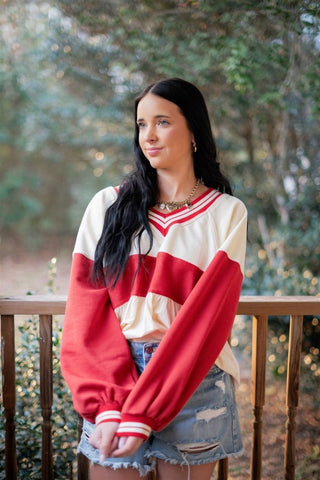 Red & Cream Colorblock Babydoll Top | Select Trends Boutique