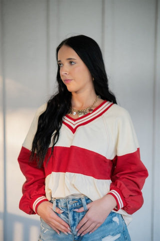 Red & Cream Colorblock Babydoll Top | Select Trends Boutique