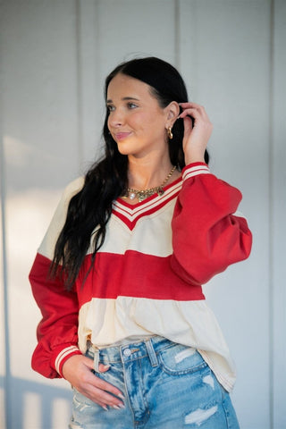 Red & Cream Colorblock Babydoll Top | Select Trends Boutique