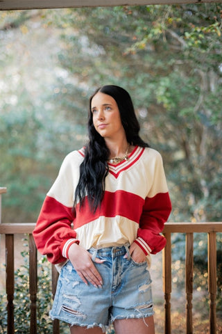 Red & Cream Colorblock Babydoll Top | Select Trends Boutique