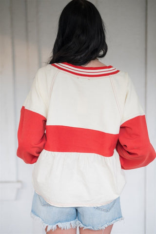 Red & Cream Colorblock Babydoll Top | Select Trends Boutique