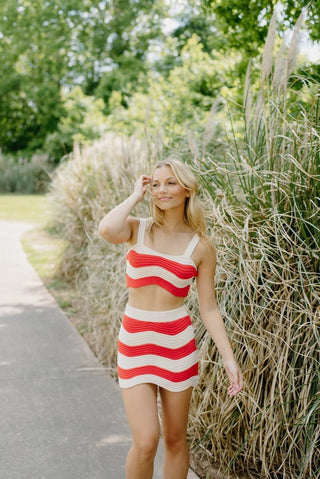 Red Crochet Striped Skirt Set | Select Trends Boutique