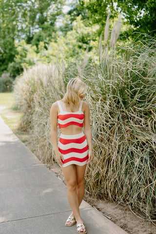 Red Crochet Striped Skirt Set | Select Trends Boutique
