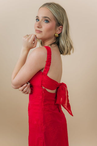 Red Embroidered Tie Back Maxi Dress | Select Trends Boutique