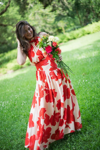Red Floral Halter Drop Waist Maxi | Select Trends Boutique