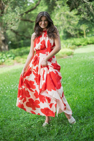 Red Floral Halter Drop Waist Maxi | Select Trends Boutique