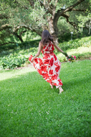 Red Floral Halter Drop Waist Maxi | Select Trends Boutique