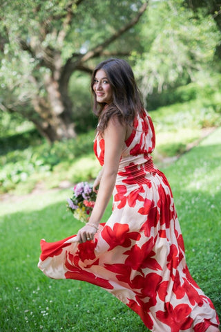 Red Floral Halter Drop Waist Maxi | Select Trends Boutique