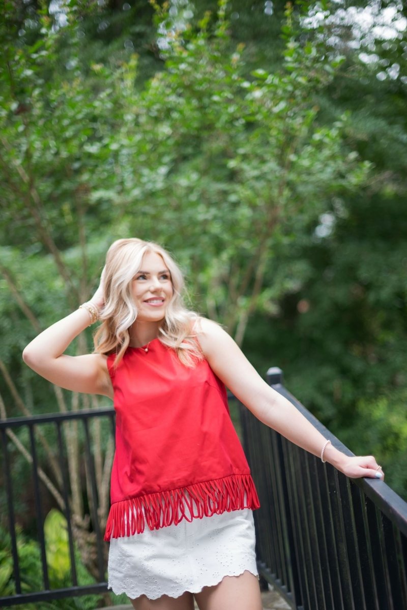 Red Fringe Hem Sleeveless Top