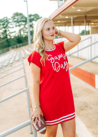 Red Gameday Tinsel Knit Dress - Select Trends Boutique