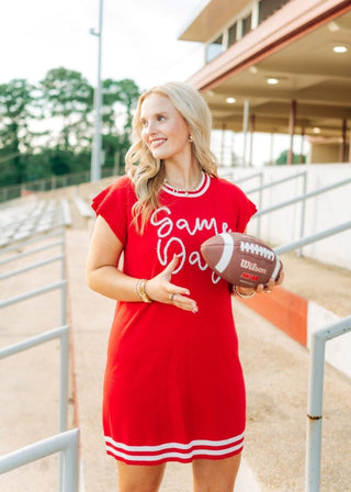 Red Gameday Tinsel Knit Dress - Select Trends Boutique