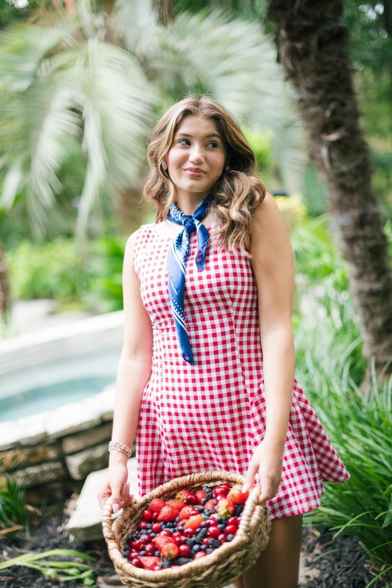 Red Gingham Boat Neck Mini Dress