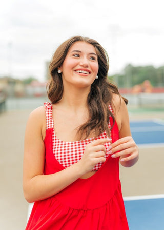 Red Gingham Layered Athletic Dress | Select Trends Boutique