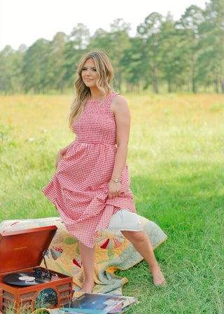 Red Gingham Open Back Maxi Dress | Select Trends Boutique
