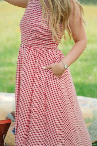 Red Gingham Open Back Maxi Dress | Select Trends Boutique
