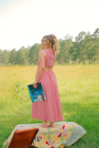 Red Gingham Open Back Maxi Dress | Select Trends Boutique