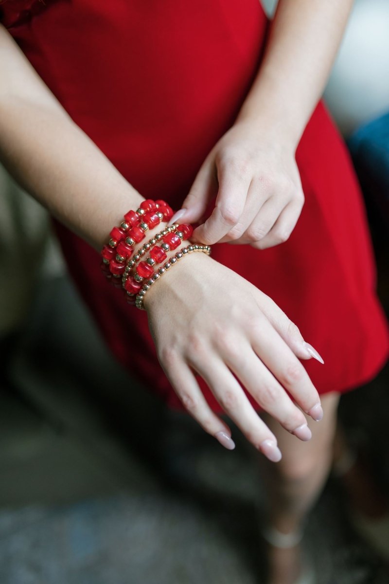 Red & Gold Beaded Bracelet Set
