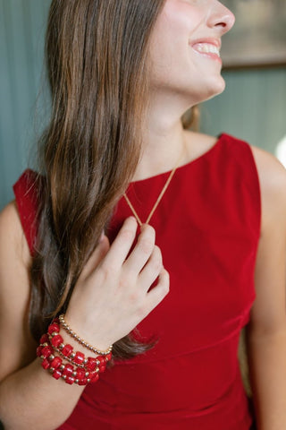 Red & Gold Beaded Bracelet Set | Select Trends Boutique