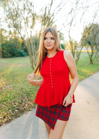 Red Knit Button Up Peplum Vest - Select Trends Boutique