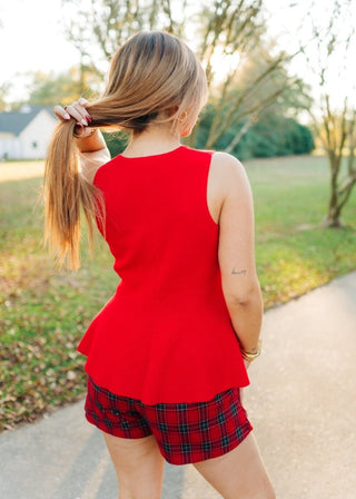 Red Knit Button Up Peplum Vest - Select Trends Boutique
