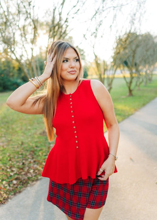 Red Knit Button Up Peplum Vest - Select Trends Boutique