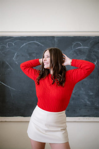 Red Long Sleeve Cable Knit Top | Select Trends Boutique
