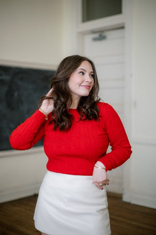 Red Long Sleeve Cable Knit Top | Select Trends Boutique