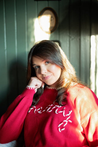Red Merry Embroidered Sweater | Select Trends Boutique