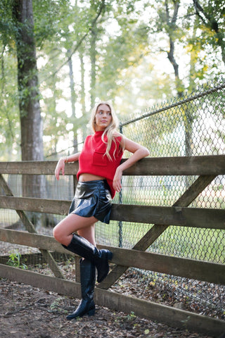 Red Mock Neck Short Sleeve Knit Top - Select Trends Boutique