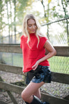 Red Mock Neck Short Sleeve Knit Top - Select Trends Boutique