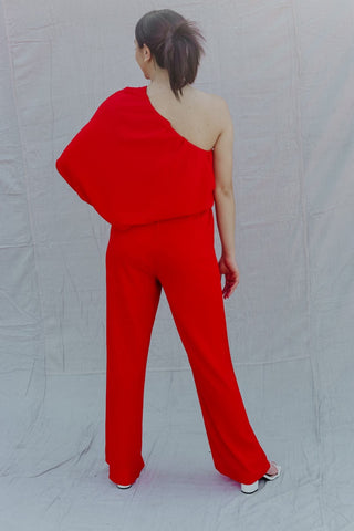 Red One Shoulder Jumpsuit