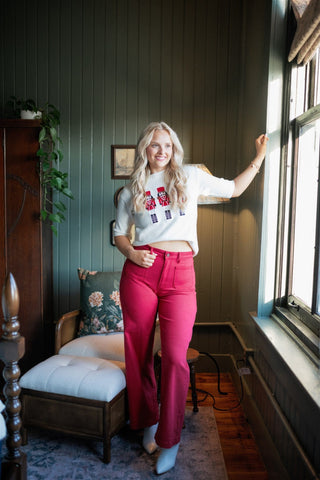 Red Patch Pocket Wide Leg Jeans