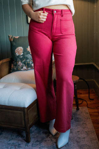 Red Patch Pocket Wide Leg Jeans