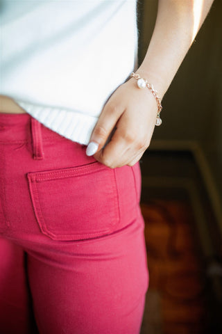 Red Patch Pocket Wide Leg Jeans