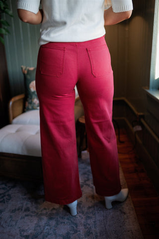 Red Patch Pocket Wide Leg Jeans