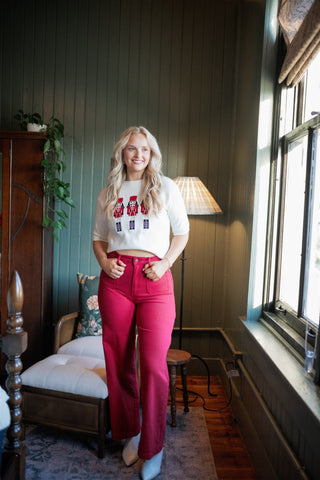 Red Patch Pocket Wide Leg Jeans