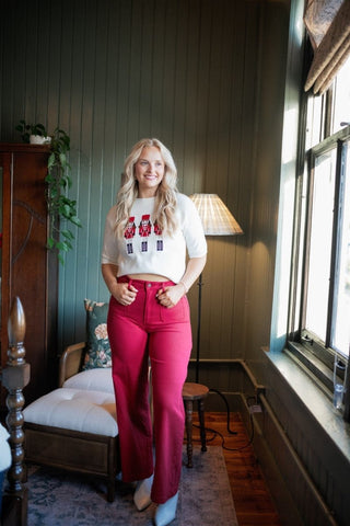 Red Patch Pocket Wide Leg Jeans | Select Trends Boutique
