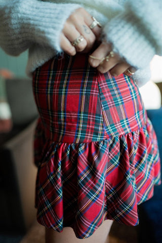 Red Plaid Balloon Hem Mini Skort - Select Trends Boutique