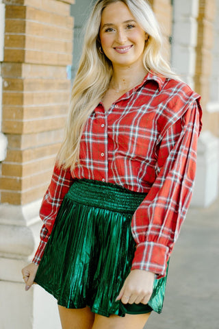 Red Plaid Crop Longsleeve Top