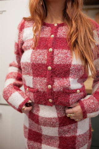 Red Plaid Knit Set Cardigan - Select Trends Boutique